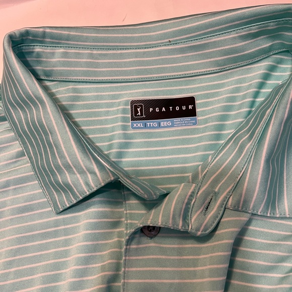 PGA Tour Polo | Pale Teal and white Striped | Size XXL - Picture 5 of 10